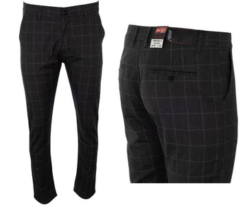 SPODNIE MATERIAŁOWE ELEGANCKIE W KRATĘ CIEMNO-SZARE 34