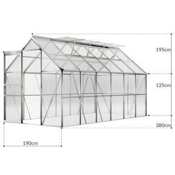 Садовая теплица из поликарбоната 380x190см Алюминий