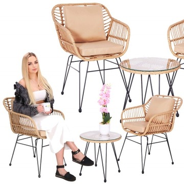 MEBLE OGRODOWE ZESTAW SOFA STOLIK FOTELE RATTANOWE KOMPLET MEBLI NA 2 OSOBY