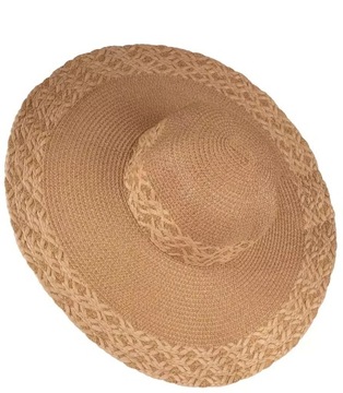 Modny duży pleciony damski kapelusz szerokie rondo (Brązowy)