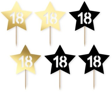 Pikery 18 Urodziny Gwiazdki 6szt