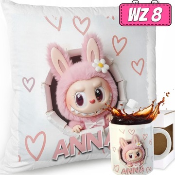 ZESTAW PODUSZKA KUBEK SŁODKI POTWOREK LABUBU LALKA WZORY PREZENT IMIĘ