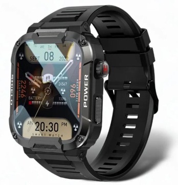 SMARTWATCH MĘSKI ZEGAREK ROZMOWY WOJSKOWY MENU PL + SŁUCHAWKI BEZPRZEWODOWE