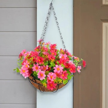 Искусственные висячие цветы в корзине для украшения лужайки во внутреннем дворике, розовые.