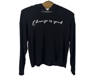Bluza damska z kapturem crop top czarna change is good LOVE, GLAM GIRL r. L