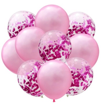 Balony różowe z różowym konfetti Zestaw