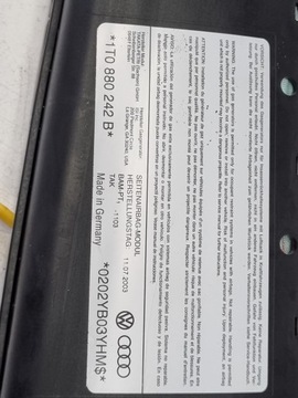 БОКОВАЯ ПОДУШКА ПРАВОГО СИДЕНИЯ, AUDI VW TOURAN CADDY