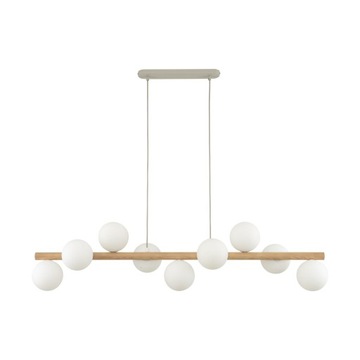 Lampa sufitowa wisząca ESTERA WOOD LAMPA 9 białych kloszy + drewno