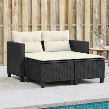 vidaXL 2-osobowa sofa ogrodowa z podnóżkami, czarna, polirattan