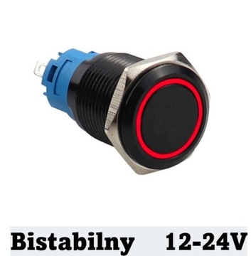 Przycisk przełącznik przyciskowy czarny SPDT On-On metalowy 16mm LED 12V bi