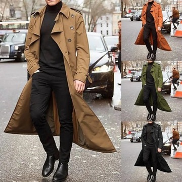 Long Slim Men Trench Coat Double-Breasted Sapel Wi
