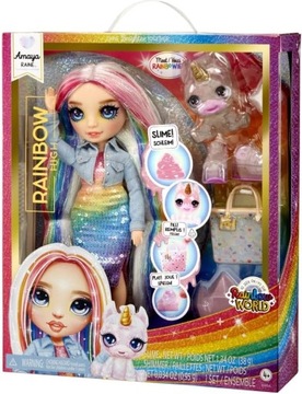 RAINBOW HIGH AMAYA TĘCZOWA POŁYSKUJĄCA LALKA Z ZWIERZĄTKIEM I SLIME