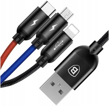 КАБЕЛЬ BASEUS STRONG USB 3в1 для IPHONE MICRO TYPE-C USB-C 3.5A 120см