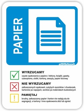 NAKLEJKA na kosz PAPIER z instrukcją 20cm