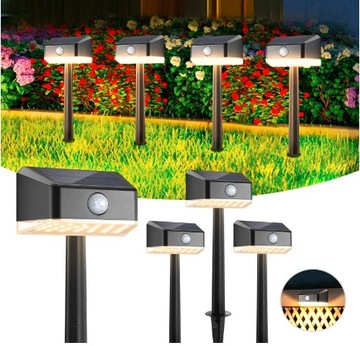 Lampy LED Solarne słoneczne Oświetlenie ścieżki czujnik ruchu 4 sztuki