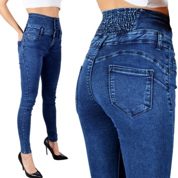 Spodnie Jeansy Wysoki Stan Jeansowe Push-Up Skinny