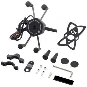 ДЕРЖАТЕЛЬ ТЕЛЕФОНА НА МОТОЦИКЛЕ QI QC ИНДУКЦИЯ + ВОЛЬТМЕТР + USB