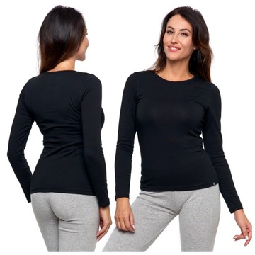 KOSZULKA DAMSKA Z DŁUGIM RĘKAWEM DLA NIEJ KLASYCZNA CZARNA BAWEŁNA MORAJ L