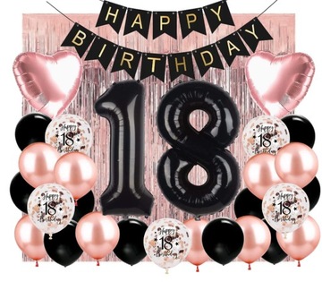 Zestaw Dekoracji Balony 18 Urodziny Osiemnastka Balony na 18 Rose Gold