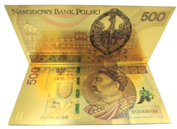 Позолоченная коллекционная банкнота 500 ZŁOTYCH SOBIESKI, цветная версия, УНИКАЛЬНАЯ.