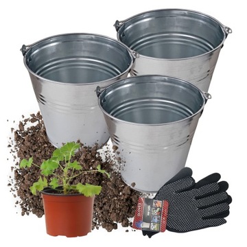 3x Wiadro ocynkowane15l metalowe uniwersalne + rękawiczki gratis
