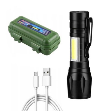 MAŁA LATARKA TAKTYCZNA KIESZONKOWA USB LED ZOOM