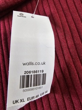 Wollis sweter bordowy prążek cienki maxi 48