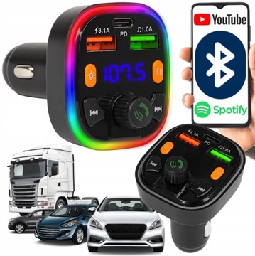 Transmiter FM Bluetooth ładowarka QC PD 20W USB x2