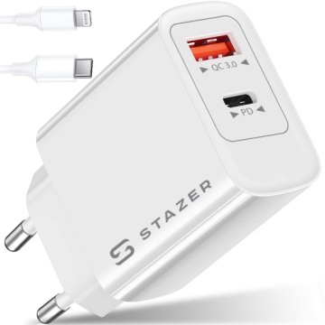 MOCNA ŁADOWARKA SIECIOWA ZASILACZ USB SZYBKIE ŁADOWANIE QC PD 20W + kabel