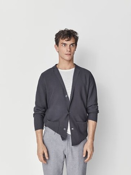 MASSIMO DUTTI L NOWY szary KARDIGAN BLEZER bawełna