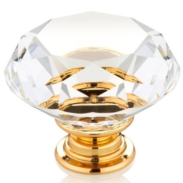 GAŁKA MEBLOWA KRYSZTAŁOWA brylant 40mm ZŁOTA