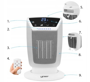 Termowentylator ceramiczny Grzejnik elektryczny Farelka Yoer 2000W +ECO
