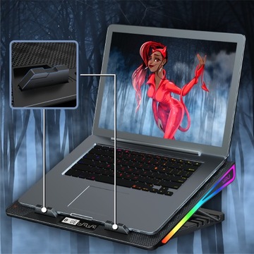 ОХЛАЖДАЮЩАЯ ПОДСТАВКА ДЛЯ НОУТБУКА 12–17 ДЮЙМОВ, РЕГУЛИРУЕМАЯ RGB-СВЕТОДИОДНАЯ СВЕТОДИОДНАЯ, С USB