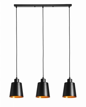 Lampa wisząca potrójna listwa czarno złota stożek