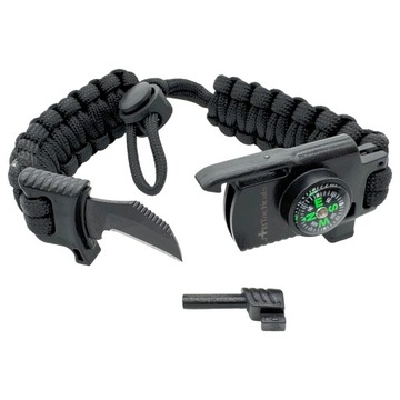BRANSOLETKA OPASKA SURVIVALOWA PARACORD KRZESIWO KOMPAS GWIZDEK NÓŻ R31-BLK