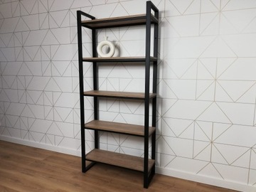 Solidny regał biurowy LOFT metalowy na książki LOBO 5 Dąb Brunico REQUBE