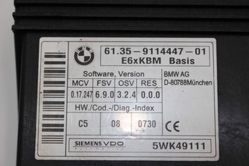 BMW E60 E63 MODUL ŘÍZENÍ POHODĚ 9114447