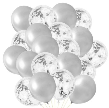 Zestaw Balony srebrne balony ze srebrnym konfetti