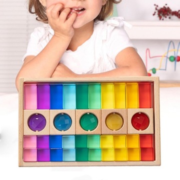 Tęczowe akrylowe kostki z kamieniami szlachetnymi Zabawki Montessori Idealny prezent Gładka kostka 35szt