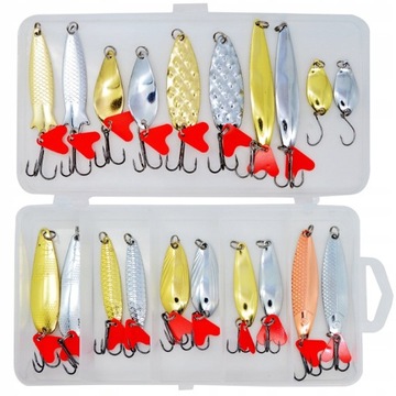 Zestaw 20 sztuk BŁYSTKA Blacha SZCZUPAK SANDACZ 2.5-10g + Pudełko ORGANIZER