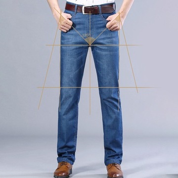 Męskie jeansy o prostym kroju, proste, szerokie nogawki, luźny krój, jasnoniebieskie 32