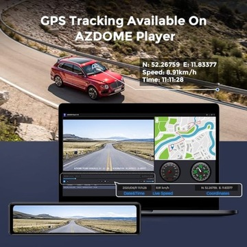 Видеорегистратор AZDOME PREMIUM с камерой заднего вида, картой Micro SD + GPS-модулем