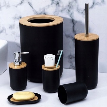 Комплект для ванной комнаты 6 элементов пластиковый комплект BAMBOO WC ванная черный