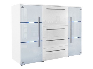 Komoda Bari Szkło Połysk Komoda z Szufladami + LED