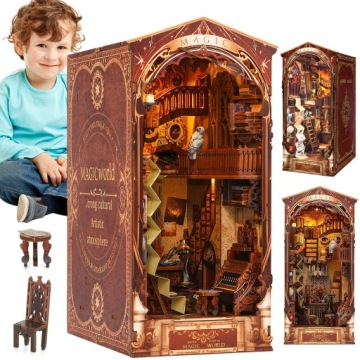 Dřevěné Puzzle 3D Kouzelný Svět S Led Podpěrou Knih Diy Dekorace Dárek