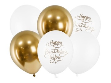 Zestaw balony złote białe Happy b-day