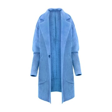 ПАЛЬТО АЛЬПАКА, ШЕРСТЯНОЙ ВОРОТНИК, СИНИЙ
