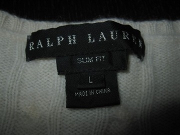 RALPH LAUREN (Black Label) sweter 100% CASHMERE ecru r. L (jak NOWY)