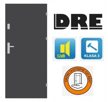 KOMPLET Drzwi Wejściowe DRE Enter PRAWE 80 SZARE
