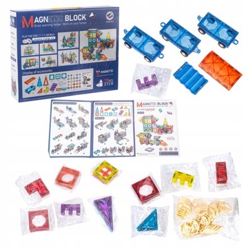 KLOCKI MAGNETYCZNE UKŁADANKA 75 ELEMENTÓW TRÓJKĄTY KWADRATY